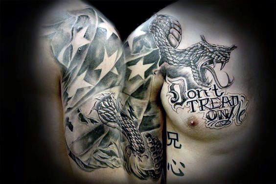 Awesome Guys Rattlesnake Chest And Arm Tattoos