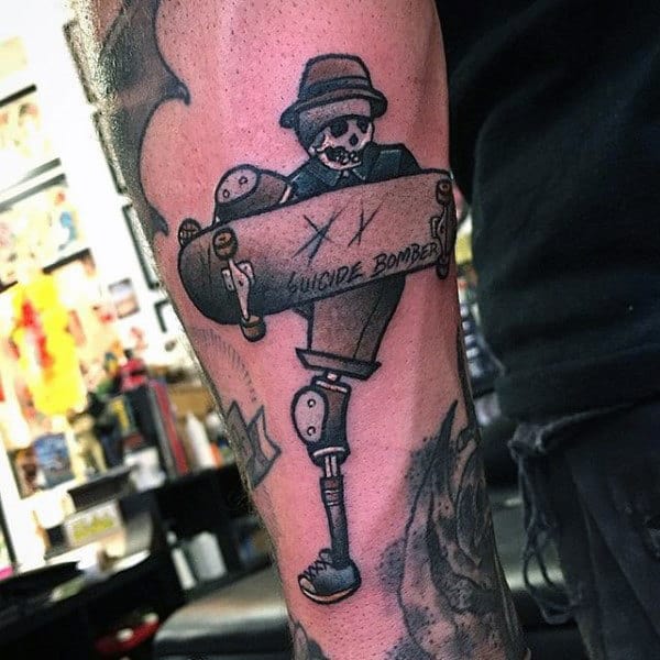 Awesome Guys Skateboard Rider Tattoo On Outer Forearm