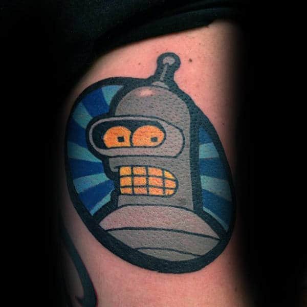 Awesome Guys Small Futurama Bender The Robot Tattoo On Arm