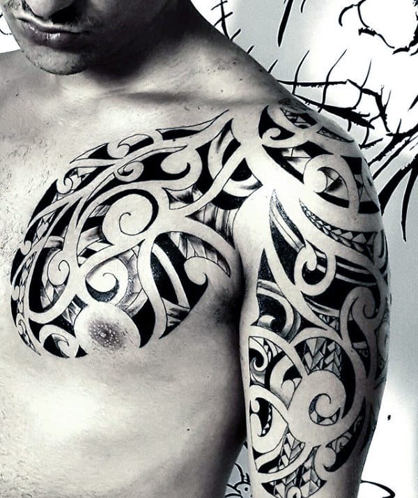 Awesome Guys Tribal Shoulder Tattoo Design Ideas