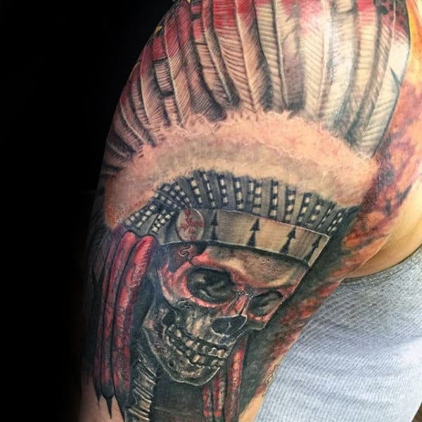 Awesome Half Sleeve Indian Skull Tattoos For Gentlemen