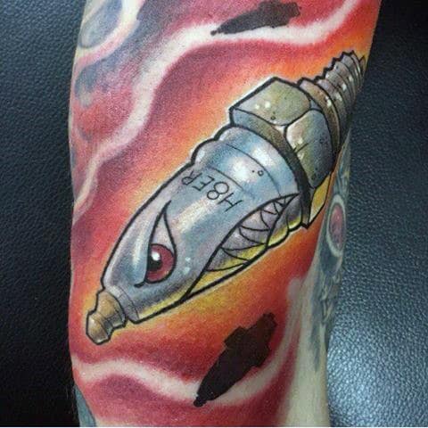 Awesome Hot Rod Tattoo Mens Spark Plug Design