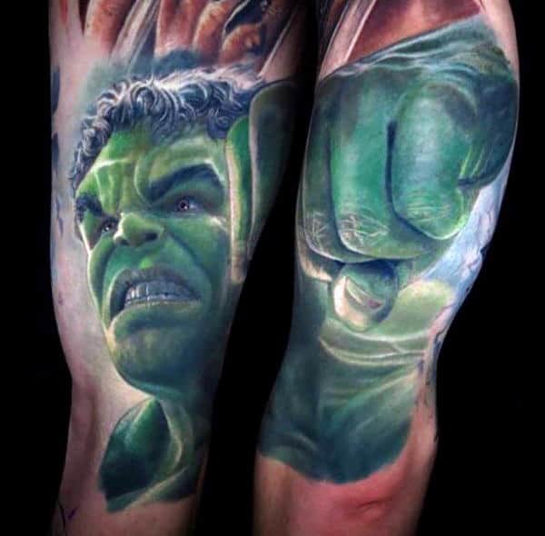 Awesome Hulk Tattoo Male Upper Arms