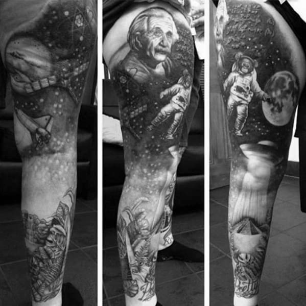 Awesome Ink Albert Einstein Tattoos For Men Leg Sleeve