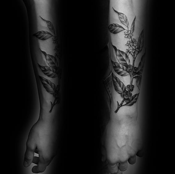 Awesome Ink Coffee Plant Forearm Tattoos For Men