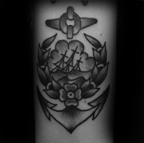 Awesome Ink Sinking Ship Anchor Forearm Tattoos For Men