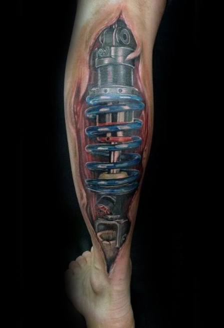 Awesome Ink Suspension Torn Skin 3d Back Of Leg Tattoos For Men