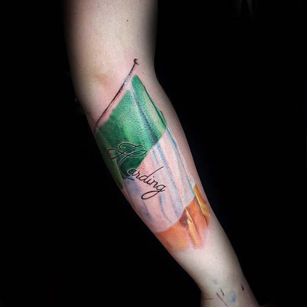 Awesome Irish Flag Guys Inner Forearm Tattoo Deisgn Inspiration