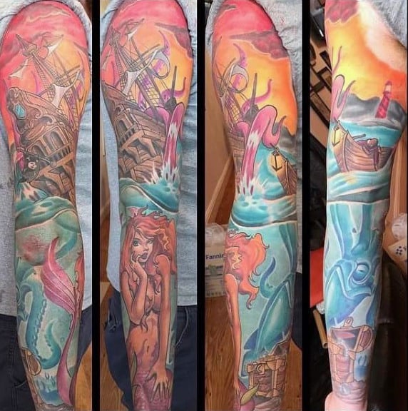 Awesome Kraken Mens Full Sleeve Tattoo Ideas