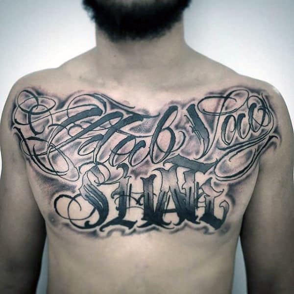Awesome Lettering Tattoos For Guys On Chest