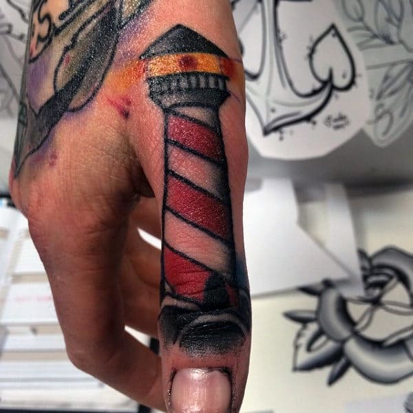 Awesome Lighthouse Thumb Tattoos For Guys