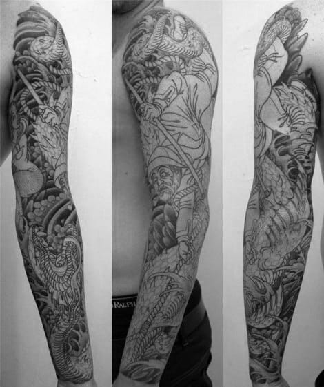 Awesome Loch Ness Monster Themed Full Arm Sleeve Tattoos For Men
