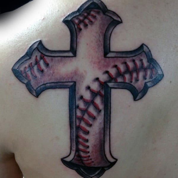 Awesome Male Baseball Cross Shoulder Tattoo Ideas
