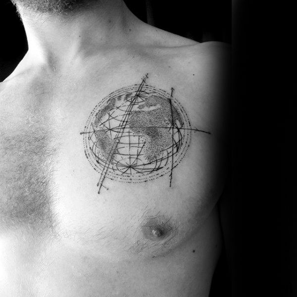 Awesome Male Chest Dotwork Tattoo