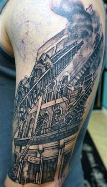 Awesome Male Firefighter Tattoos Half Sleeve Truck