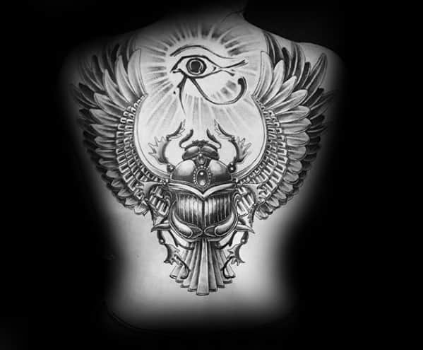 awesome male full back giant scarab bettle with all seeing eye tattoo design