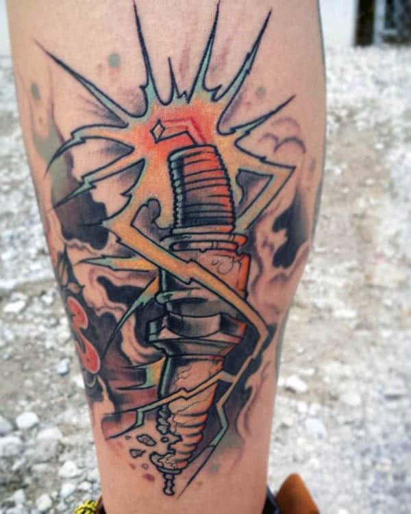 Awesome Male Spark Plug Leg Tattoo