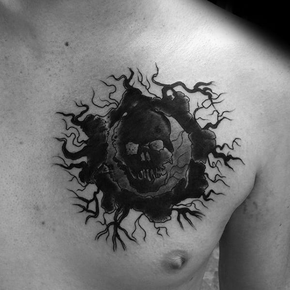 Awesome Masculine Gears Of War Guys Tattoo On Chest
