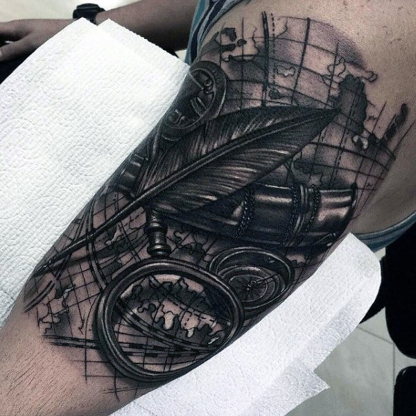 Awesome Masculine Modern Mens Nautical Themed Half Sleeve Tattoo