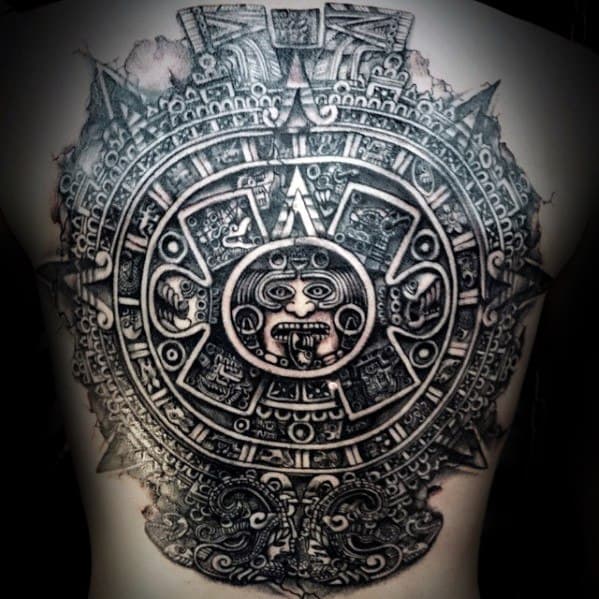 Awesome Mayan Calender Full Back Tattoos For Men