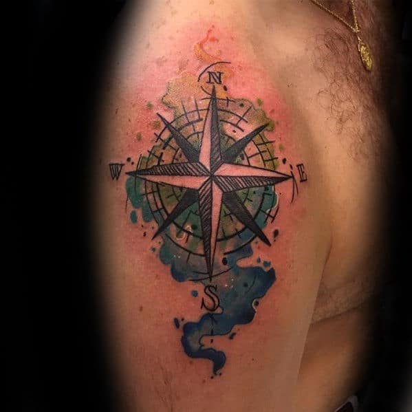 Awesome Mens Arm Watercolor Compass Tattoo Ideas