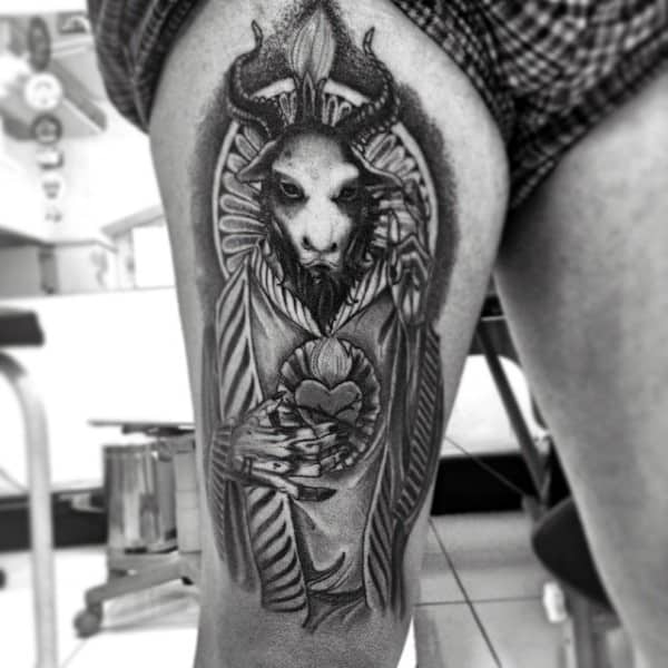 Awesome Mens Baphomet Thigh Tattoos