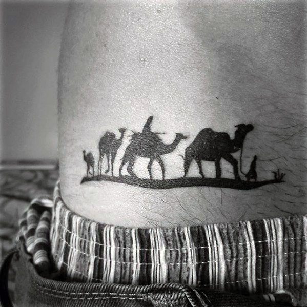 Awesome Mens Black Ink Camel Hip Tattoo Designs