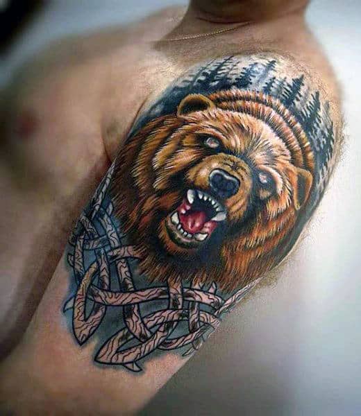 Awesome Mens Celtic Bear Half Sleeve Tattoo Design Ideas