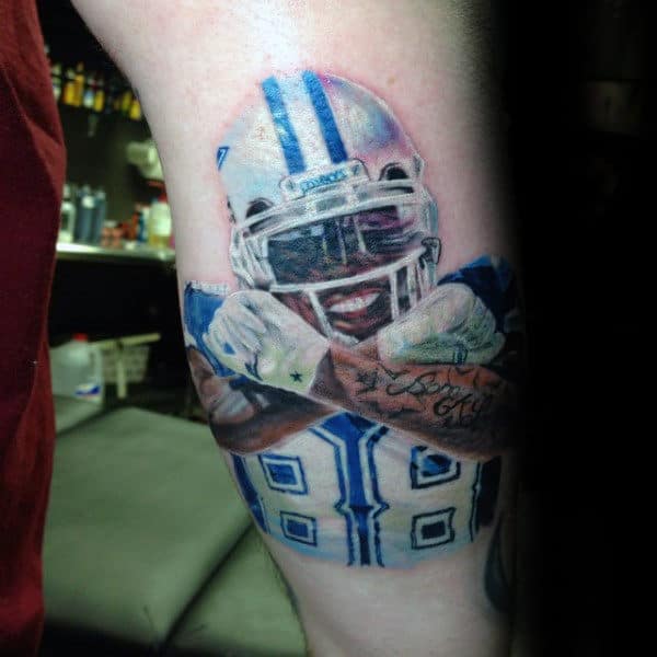 Awesome Mens Football Leg Calf Tattoo Designs