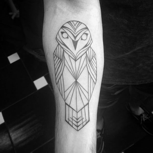 Awesome Mens Forearm Tattoo With Geometric Owl Design