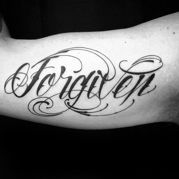 Awesome Mens Forgiven Inner Arm Bicep Tattoo Ideas