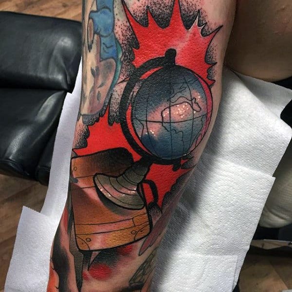 Awesome Mens Globe Arm Tattoo Designs