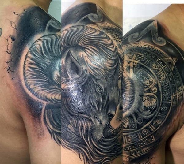 Awesome Mens Goat Upper Arm Quater Sleeve Tattoo