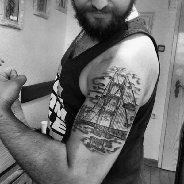 Awesome Mens Golden Gate Bridge Shaded Arm Tattoo