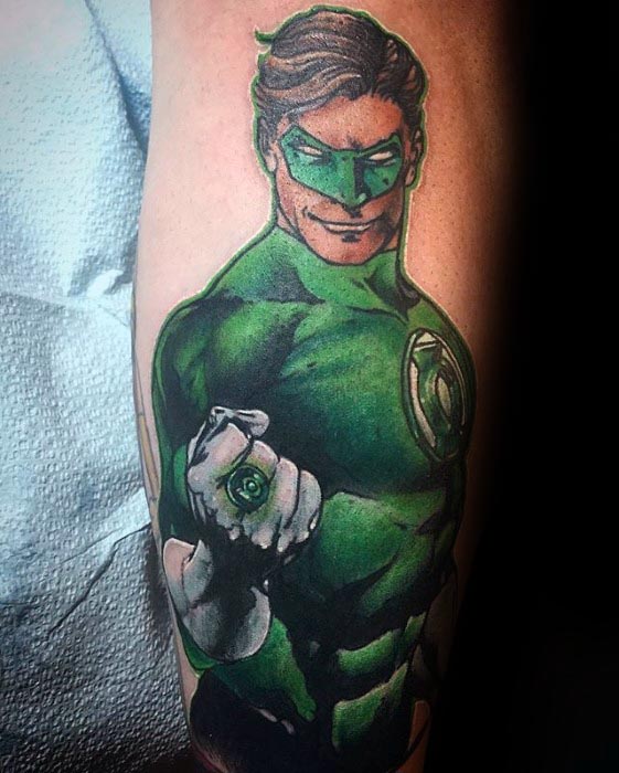 Awesome Mens Green Lantern Leg Tatto Ideas