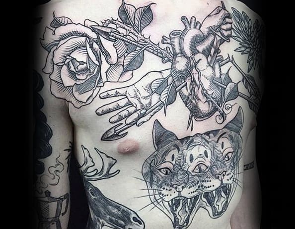Awesome Mens Heart Creative Chest Tattoo Design Ideas