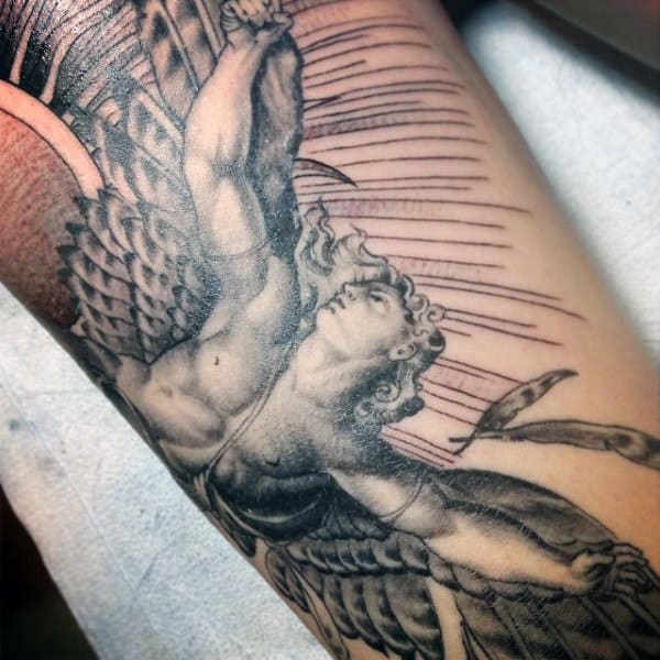 Awesome Mens Icarus Arm Tattoo Ideas