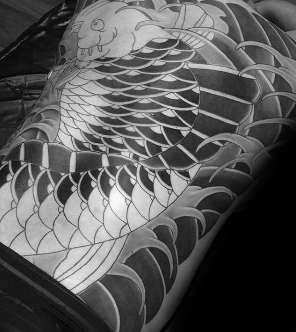 Awesome Mens Japanese Full Back Koi Fish Tattoo