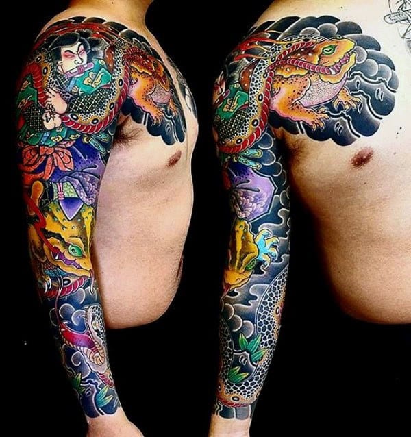 Awesome Mens Japanese Full Sleeve Frog Tattoo Ideas