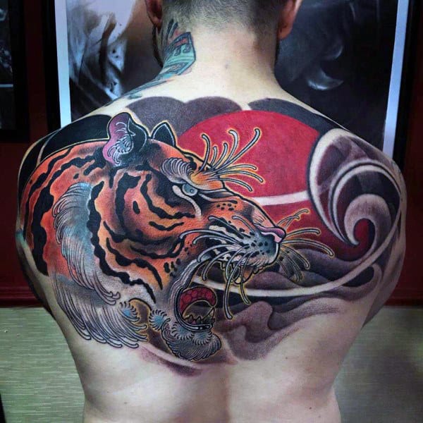 Awesome Mens Japanese Tiger Upper Back Tattoos