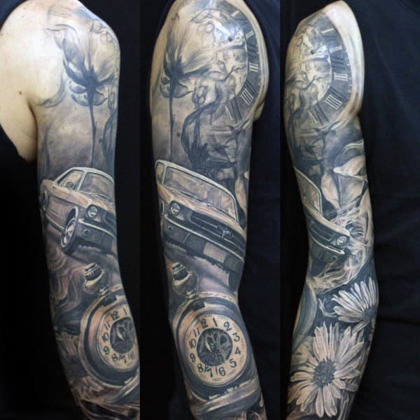 Awesome Mens Mustang Themed Full Sleeve Tattoos