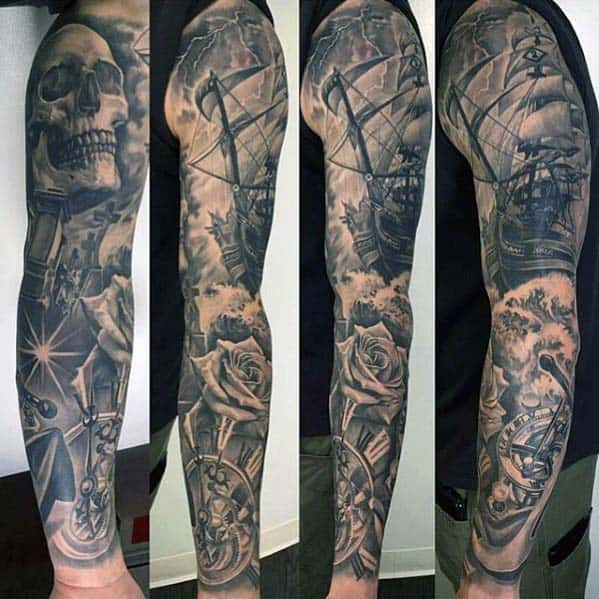 Awesome Mens Nautical Sleeve Tattoos