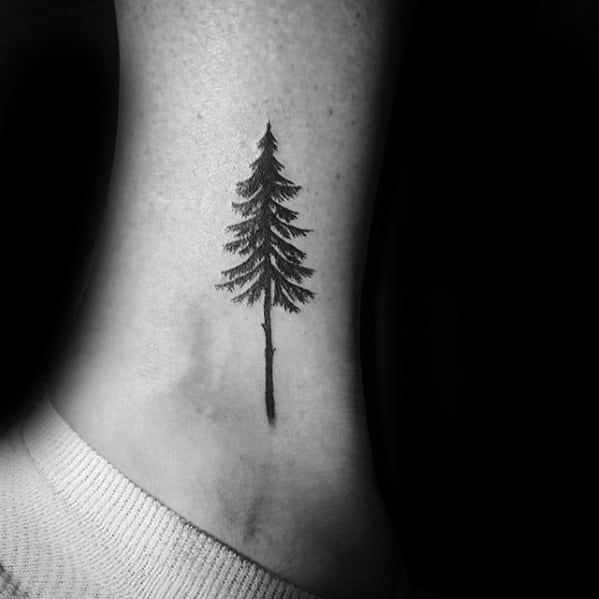 Awesome Mens Pine Tree Small Ankle Tattoo
