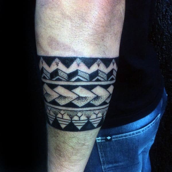Awesome Mens Polynesian Dotwork Tribal Armband Tattoo Ideas
