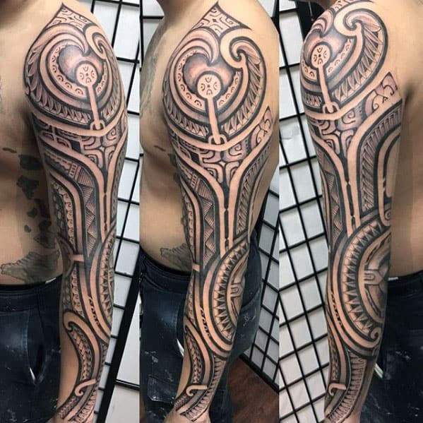 Awesome Mens Polynesian Tribal Sleeve Tattoo Designs