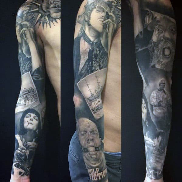 Awesome Mens Pulp Fiction Sleeve Tattoo Design Ideas