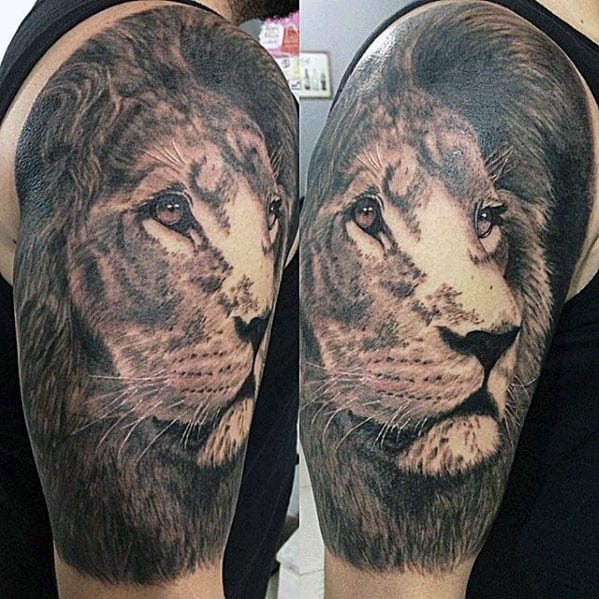 Awesome Mens Realistic Half Sleeve Lion Tattoos