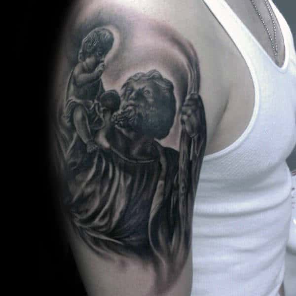 Awesome Mens Saint Christopher Religious Arm Tattoos