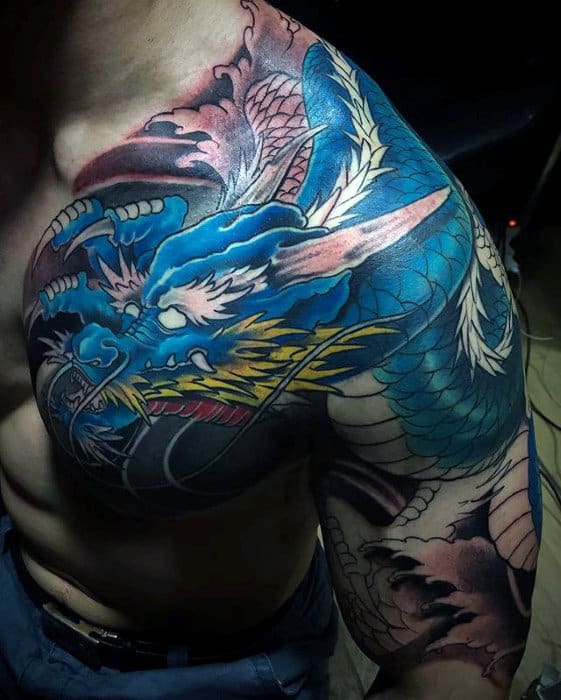 Awesome Mens Shoulder Blue Dragon Tattoo Designs