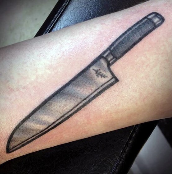 Awesome Mens Small Forearm Chef Knife Tattoo